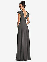 Rear View Thumbnail - Caviar Gray Flutter Sleeve V-Keyhole Chiffon Maxi Dress