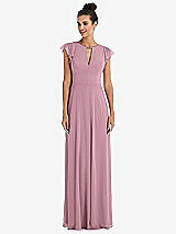 Front View Thumbnail - Dusty Pink Flutter Sleeve V-Keyhole Chiffon Maxi Dress