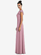 Side View Thumbnail - Dusty Pink Flutter Sleeve V-Keyhole Chiffon Maxi Dress