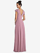 Rear View Thumbnail - Dusty Pink Flutter Sleeve V-Keyhole Chiffon Maxi Dress