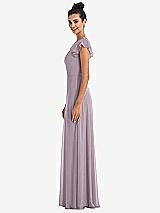 Side View Thumbnail - Lilac Dusk Flutter Sleeve V-Keyhole Chiffon Maxi Dress