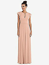 Front View Thumbnail - Pale Peach Flutter Sleeve V-Keyhole Chiffon Maxi Dress