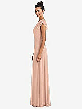 Side View Thumbnail - Pale Peach Flutter Sleeve V-Keyhole Chiffon Maxi Dress