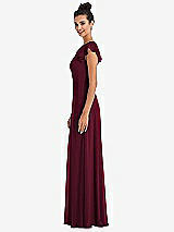 Side View Thumbnail - Cabernet Flutter Sleeve V-Keyhole Chiffon Maxi Dress