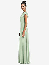 Side View Thumbnail - Celadon Flutter Sleeve V-Keyhole Chiffon Maxi Dress