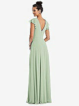 Rear View Thumbnail - Celadon Flutter Sleeve V-Keyhole Chiffon Maxi Dress