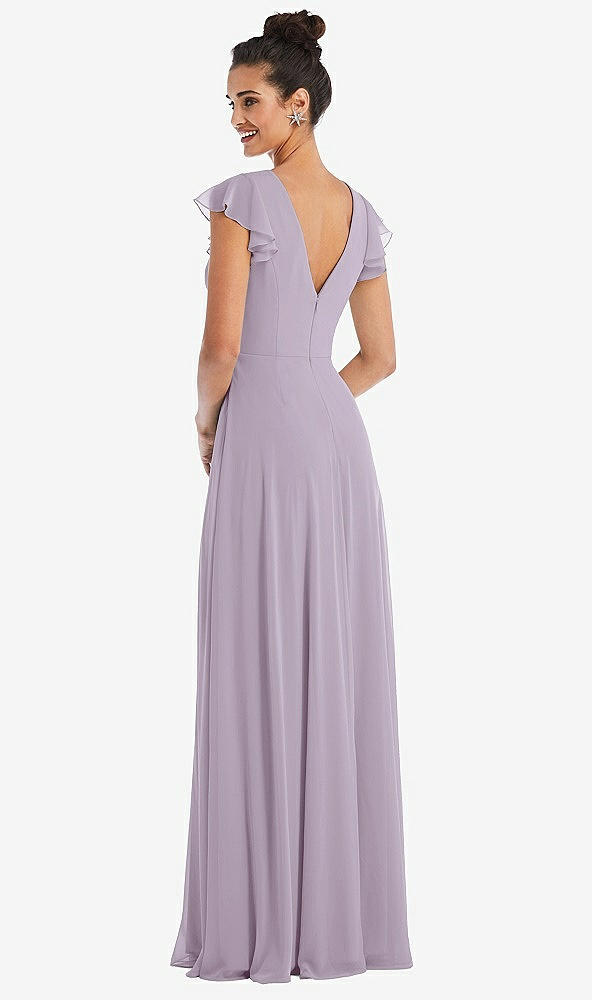 Back View - Lilac Haze Flutter Sleeve V-Keyhole Chiffon Maxi Dress