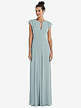 Front View Thumbnail - Morning Sky Flutter Sleeve V-Keyhole Chiffon Maxi Dress