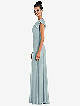 Side View Thumbnail - Morning Sky Flutter Sleeve V-Keyhole Chiffon Maxi Dress