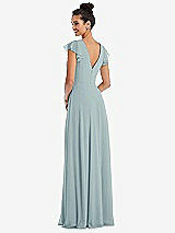 Rear View Thumbnail - Morning Sky Flutter Sleeve V-Keyhole Chiffon Maxi Dress