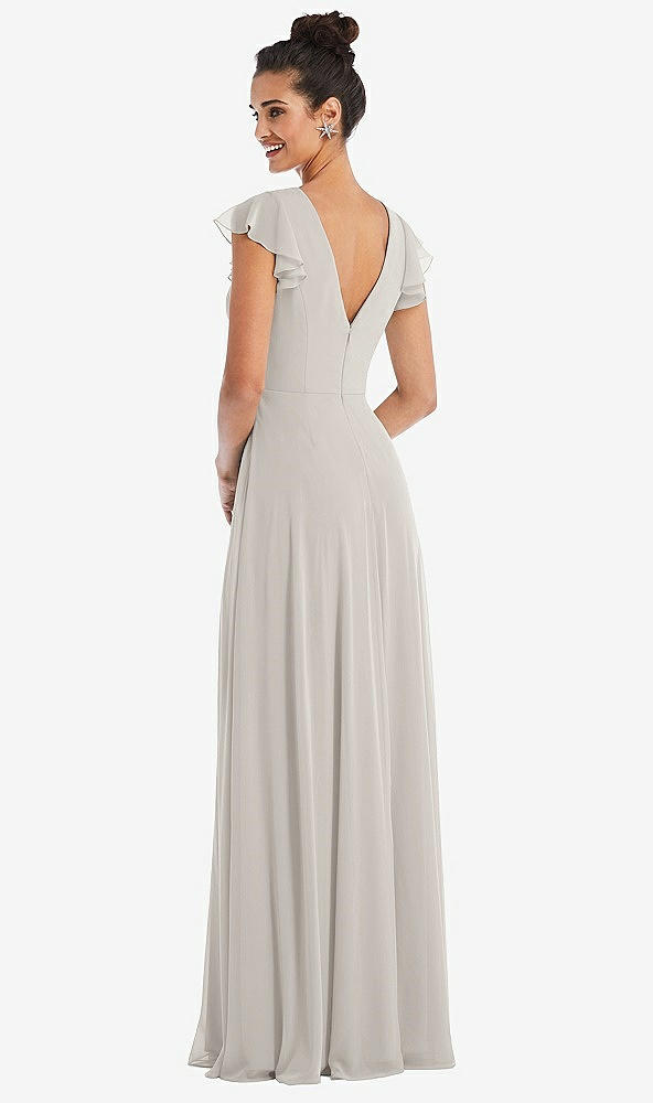 Back View - Oyster Flutter Sleeve V-Keyhole Chiffon Maxi Dress