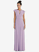 Front View Thumbnail - Pale Purple Flutter Sleeve V-Keyhole Chiffon Maxi Dress