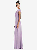 Side View Thumbnail - Pale Purple Flutter Sleeve V-Keyhole Chiffon Maxi Dress