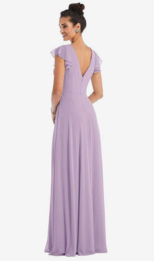 Back View - Pale Purple Flutter Sleeve V-Keyhole Chiffon Maxi Dress