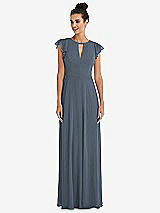 Front View Thumbnail - Silverstone Flutter Sleeve V-Keyhole Chiffon Maxi Dress