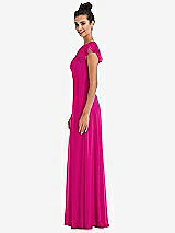 Side View Thumbnail - Think Pink Flutter Sleeve V-Keyhole Chiffon Maxi Dress