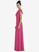 Side View Thumbnail - Tea Rose Flutter Sleeve V-Keyhole Chiffon Maxi Dress