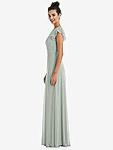 Side View Thumbnail - Willow Green Flutter Sleeve V-Keyhole Chiffon Maxi Dress