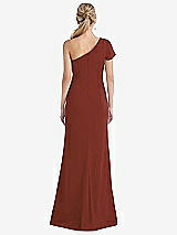 Rear View Thumbnail - Auburn Moon One-Shoulder Cap Sleeve Trumpet Gown with Front Slit