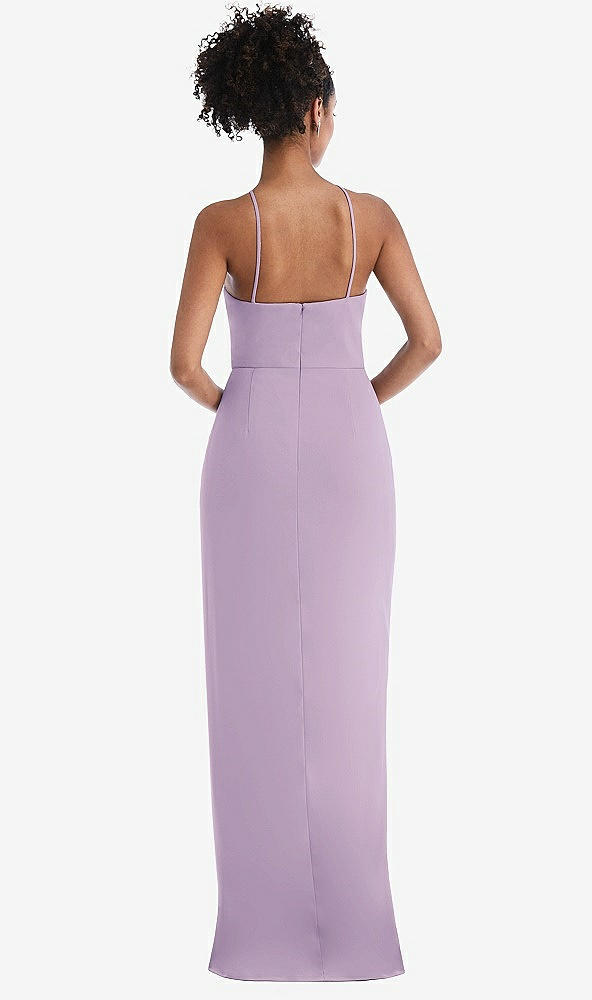 Back View - Pale Purple Halter Draped Tulip Skirt Maxi Dress