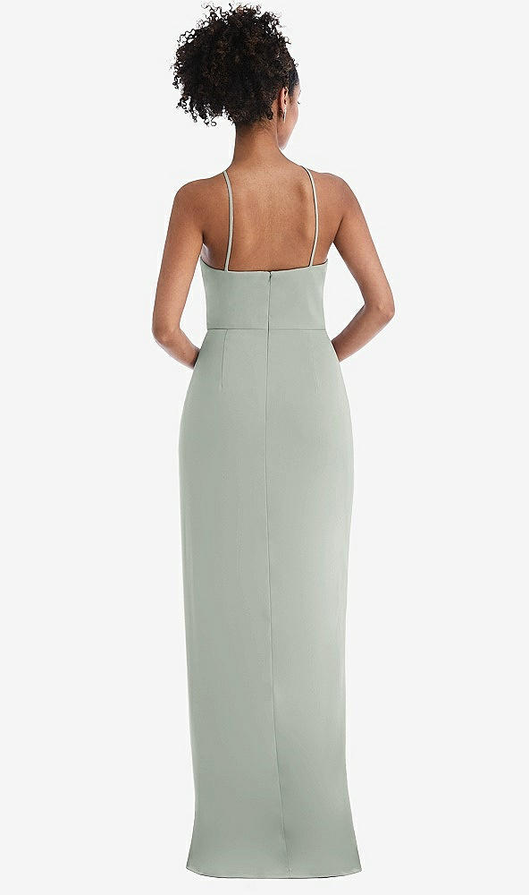 Back View - Willow Green Halter Draped Tulip Skirt Maxi Dress