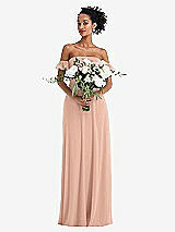 Alt View 2 Thumbnail - Pale Peach Off-the-Shoulder Ruffle Cuff Sleeve Chiffon Maxi Dress