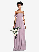 Alt View 1 Thumbnail - Suede Rose Off-the-Shoulder Ruffle Cuff Sleeve Chiffon Maxi Dress