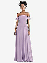 Front View Thumbnail - Pale Purple Off-the-Shoulder Ruffle Cuff Sleeve Chiffon Maxi Dress