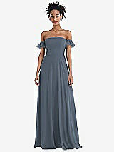 Front View Thumbnail - Silverstone Off-the-Shoulder Ruffle Cuff Sleeve Chiffon Maxi Dress