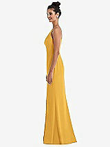 Side View Thumbnail - NYC Yellow Open-Back High-Neck Halter Trumpet Gown