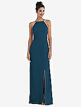 Front View Thumbnail - Atlantic Blue Open-Back High-Neck Halter Trumpet Gown