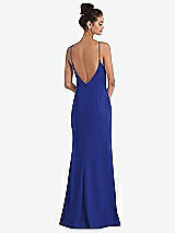 Rear View Thumbnail - Cobalt Blue Open-Back High-Neck Halter Trumpet Gown