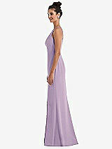 Side View Thumbnail - Pale Purple Open-Back High-Neck Halter Trumpet Gown