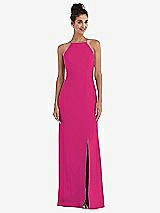 Front View Thumbnail - Think Pink Open-Back High-Neck Halter Trumpet Gown