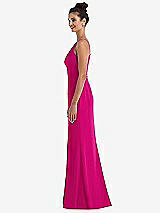 Side View Thumbnail - Think Pink Open-Back High-Neck Halter Trumpet Gown