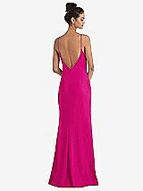 Rear View Thumbnail - Think Pink Open-Back High-Neck Halter Trumpet Gown