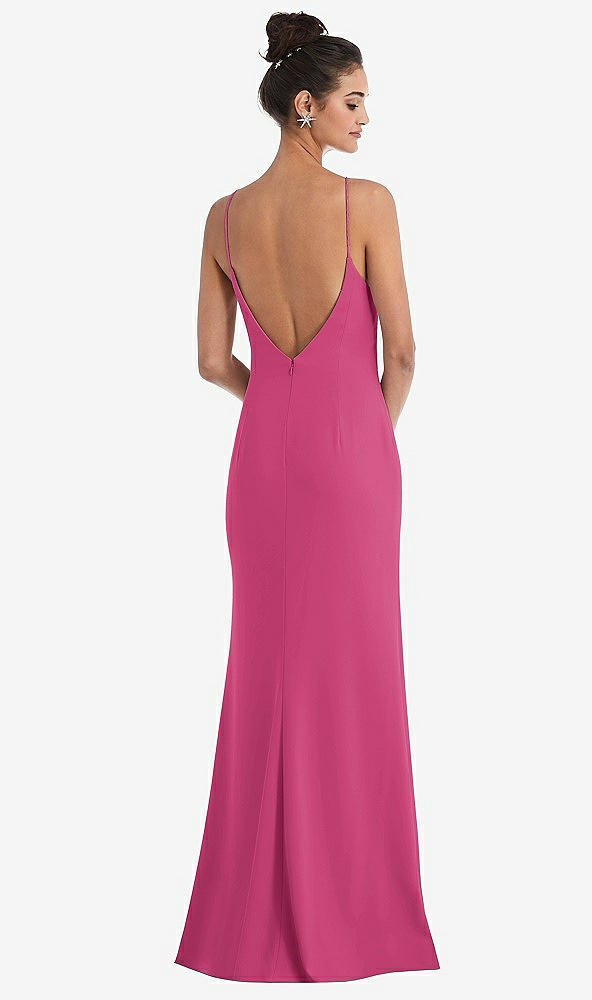 Back View - Tea Rose Open-Back High-Neck Halter Trumpet Gown