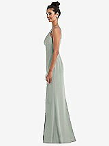 Side View Thumbnail - Willow Green Open-Back High-Neck Halter Trumpet Gown