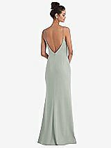 Rear View Thumbnail - Willow Green Open-Back High-Neck Halter Trumpet Gown