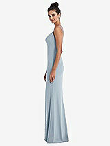 Side View Thumbnail - Mist Notch Crepe Trumpet Gown with Front Slit