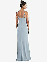 Rear View Thumbnail - Mist Notch Crepe Trumpet Gown with Front Slit