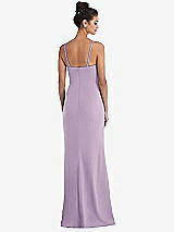 Rear View Thumbnail - Pale Purple Notch Crepe Trumpet Gown with Front Slit