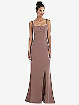 Front View Thumbnail - Sienna Notch Crepe Trumpet Gown with Front Slit