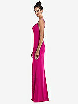 Side View Thumbnail - Think Pink Notch Crepe Trumpet Gown with Front Slit