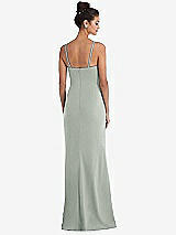 Rear View Thumbnail - Willow Green Notch Crepe Trumpet Gown with Front Slit