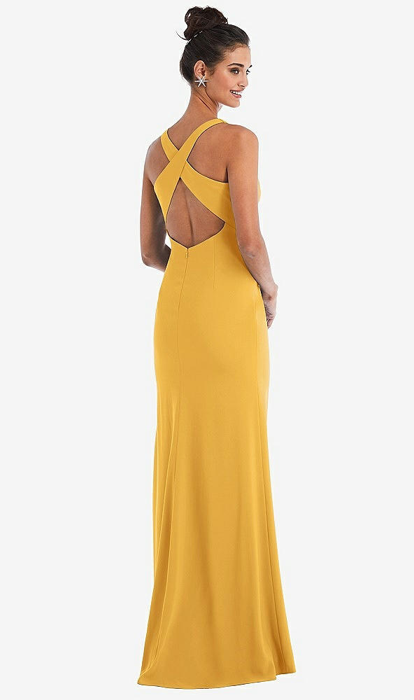 Front View - NYC Yellow Criss-Cross Cutout Back Maxi Dress with Front Slit