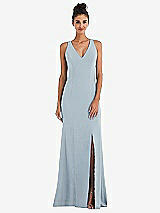 Rear View Thumbnail - Mist Criss-Cross Cutout Back Maxi Dress with Front Slit