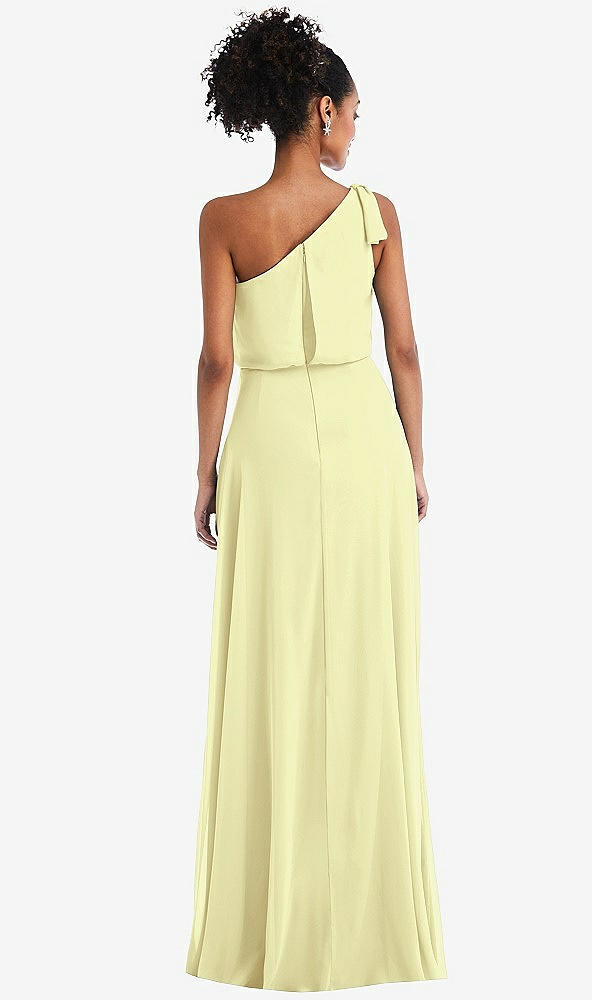 Back View - Butter Yellow One-Shoulder Bow Blouson Bodice Maxi Dress