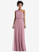 Front View Thumbnail - Dusty Pink One-Shoulder Bow Blouson Bodice Maxi Dress