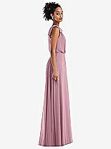 Side View Thumbnail - Dusty Pink One-Shoulder Bow Blouson Bodice Maxi Dress